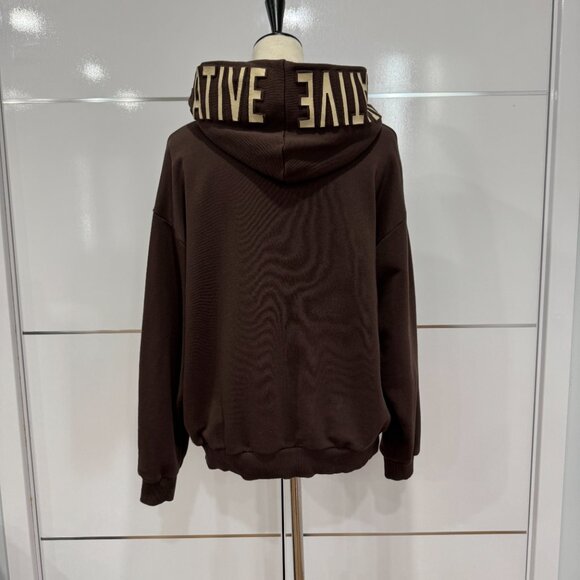 Women Loose Drop Shoulder Drawstring Hoodie Sweatshirt Brown, Size M/38 - Picture 4 of 17